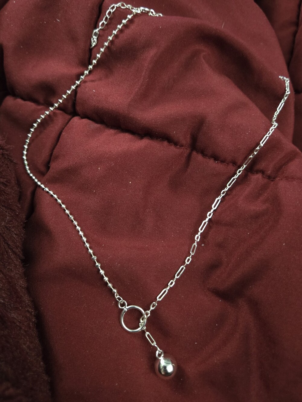 Silver Drop Ball Pendant Chain Necklace